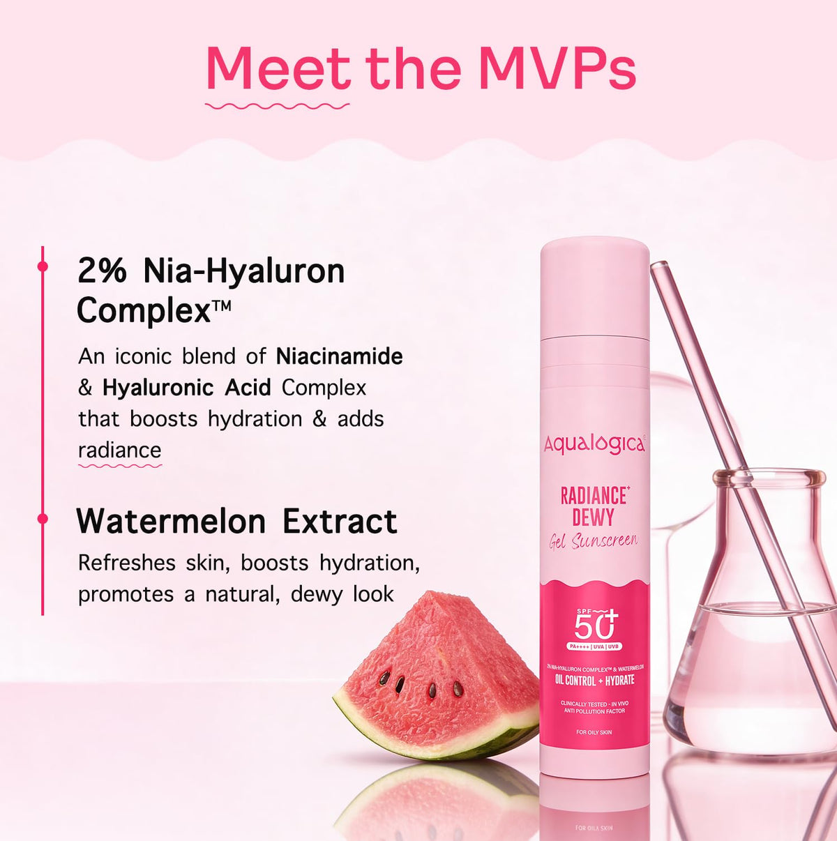Aqualogica watermelon and niacinamide visuals showing soothing antioxidants