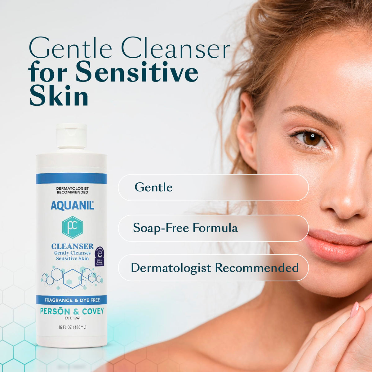 Creamy Aquanil lotion texture being poured showing smooth, non-greasy benefit