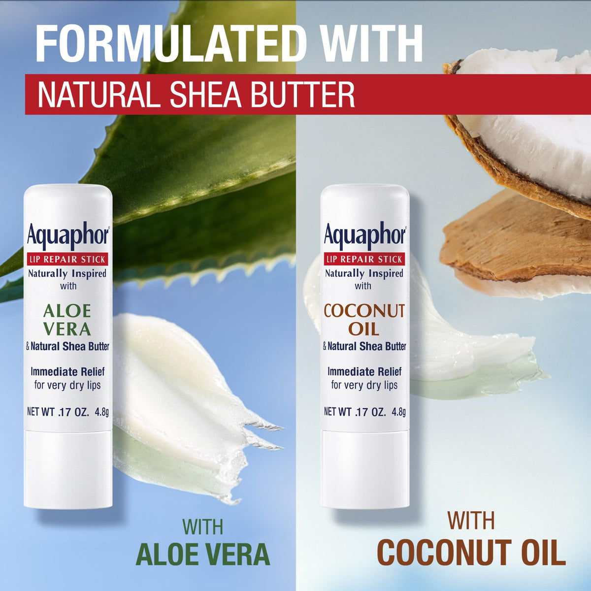 Aquaphor coconut oil stick open showing conditioning oil sheen benefit