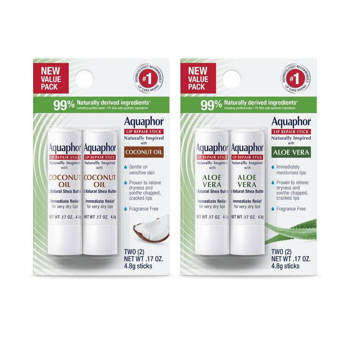 Aquaphor front packaging four-pack showing product convenience and value