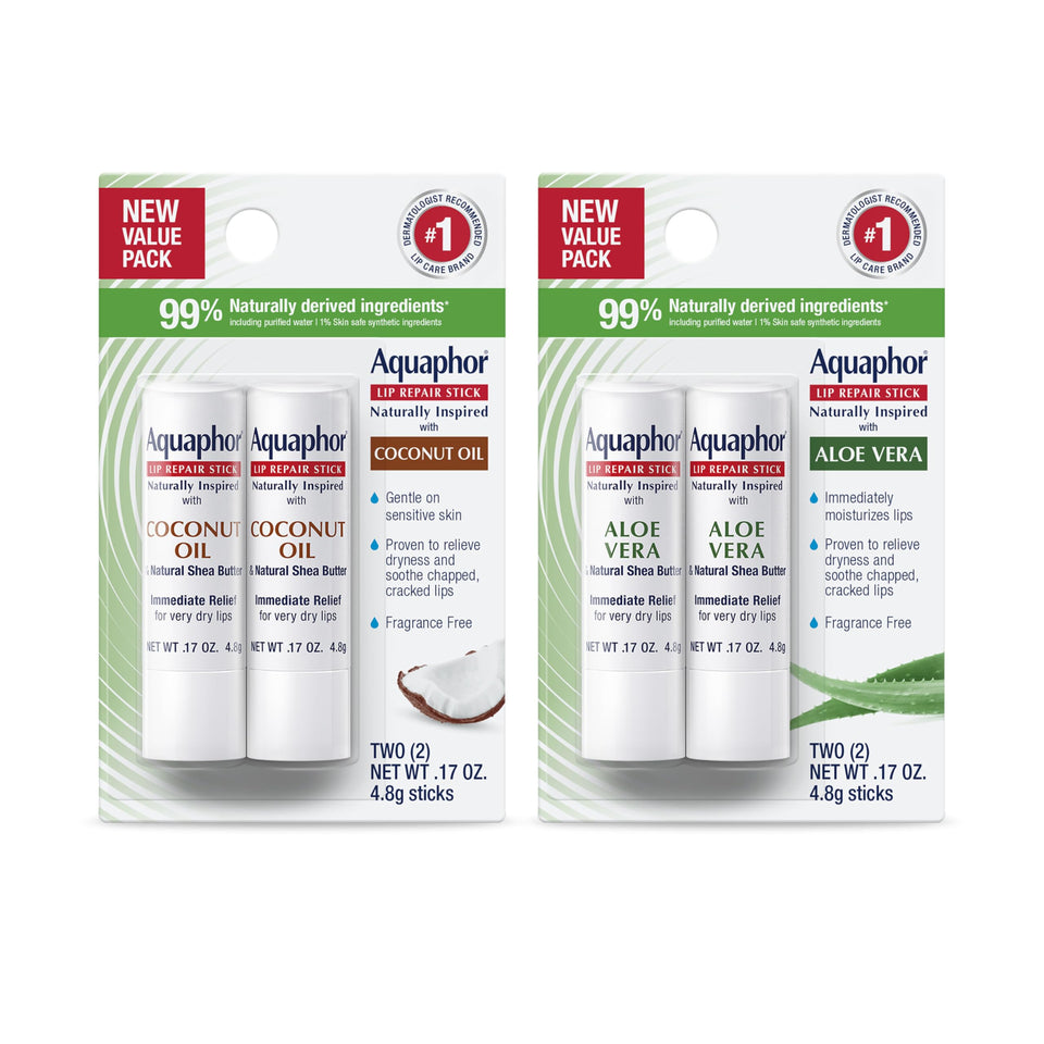 Aquaphor front packaging four-pack showing product convenience and value