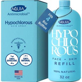 Aquia front bottle 32oz refill showing clear antimicrobial mist benefits