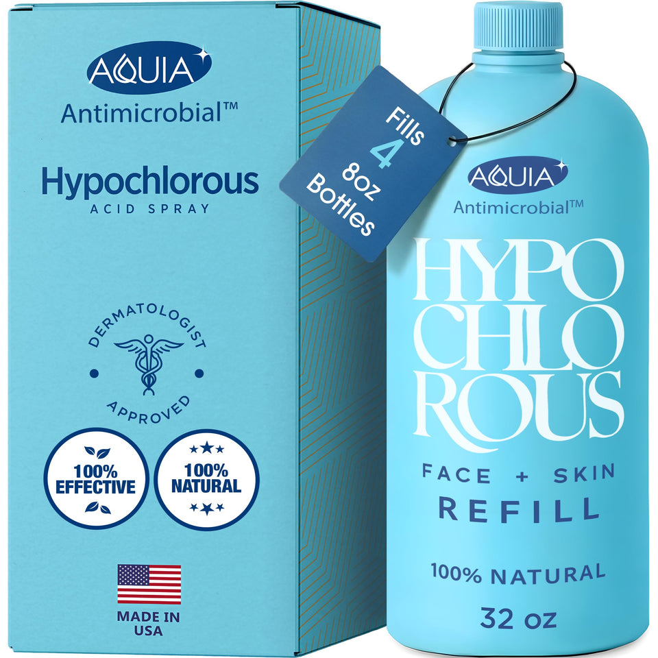 Aquia front bottle 32oz refill showing clear antimicrobial mist benefits