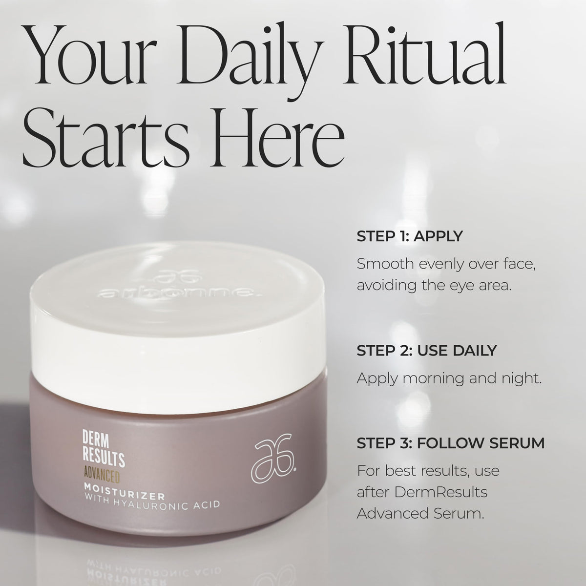Arbonne DermResults held in hand to show compact travel size