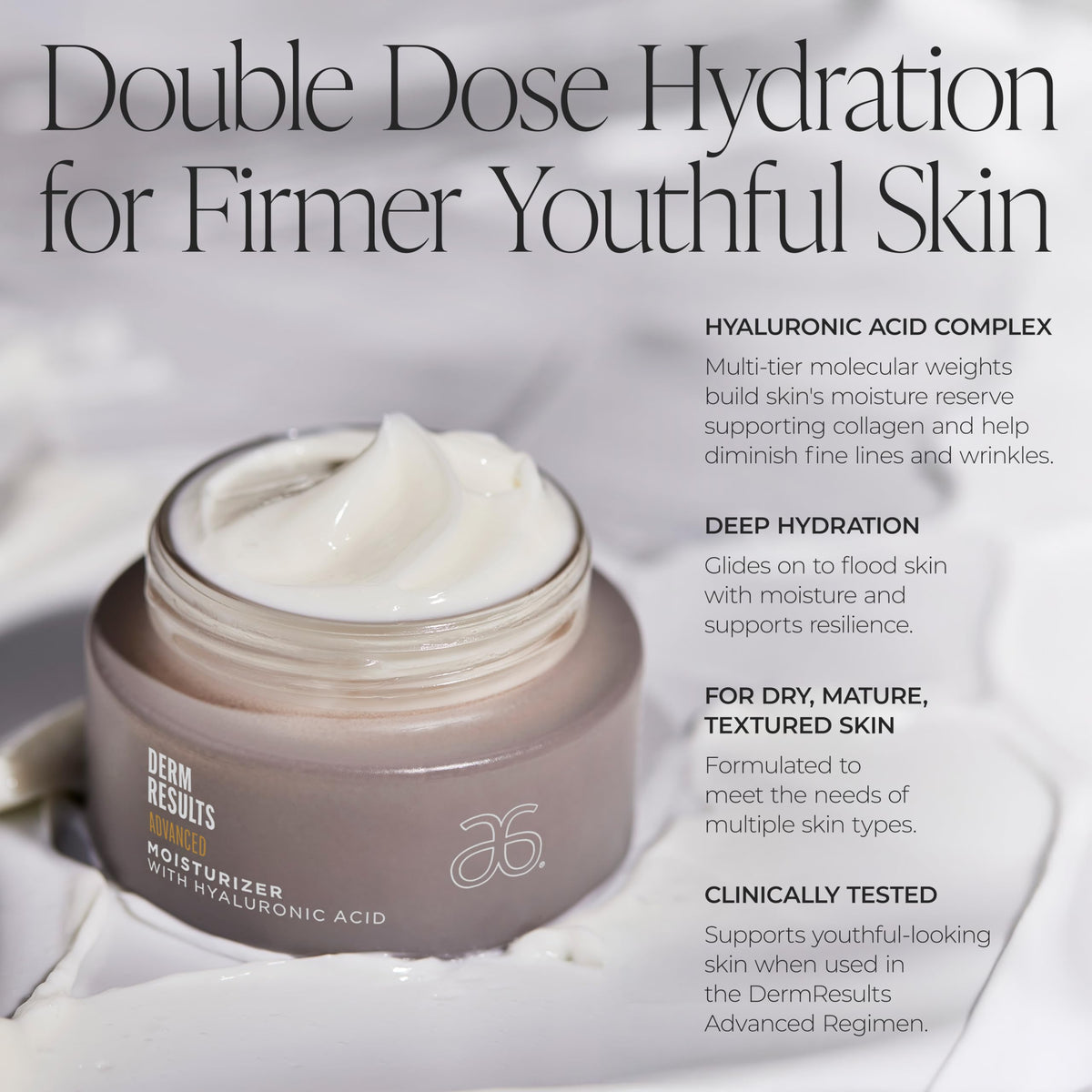 Arbonne DermResults cream texture close-up demonstrating hydration