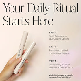 Arbonne Speak Volumes applied on lashes close-up demonstrating lifted, defined look
