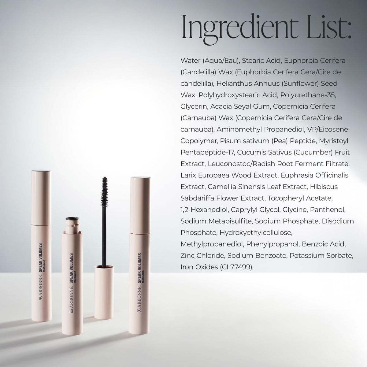 Arbonne Speak Volumes next to coin to show compact size and travel-friendly benefit