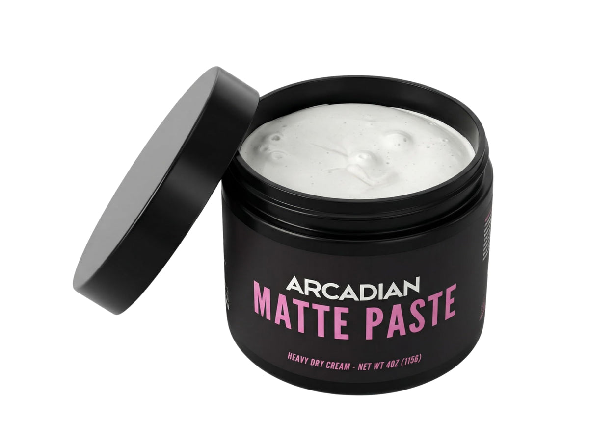 Arcadian jar front view showing matte paste and brand for clear product identification