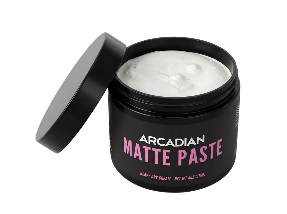 Arcadian jar front view showing matte paste and brand for clear product identification