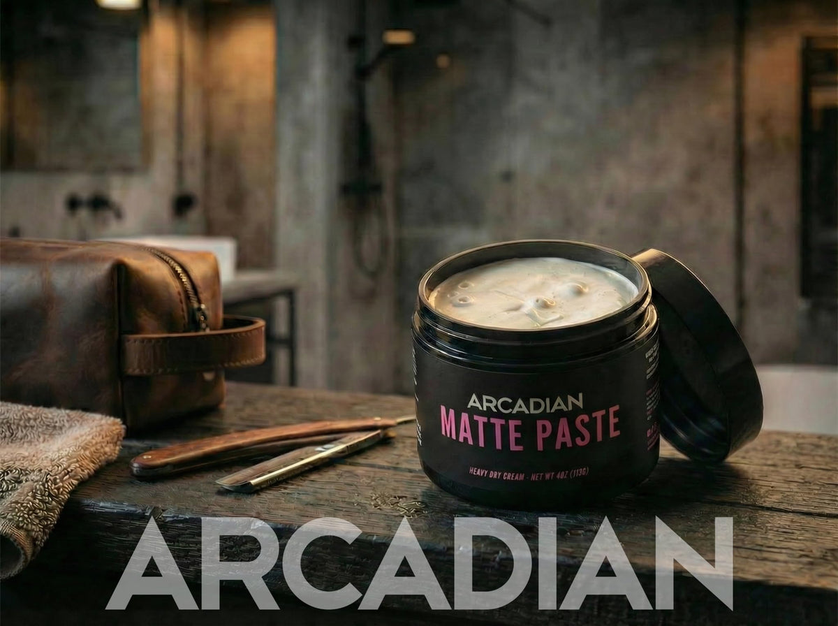 Arcadian styled short hair profile showing matte finish and defined texture benefit