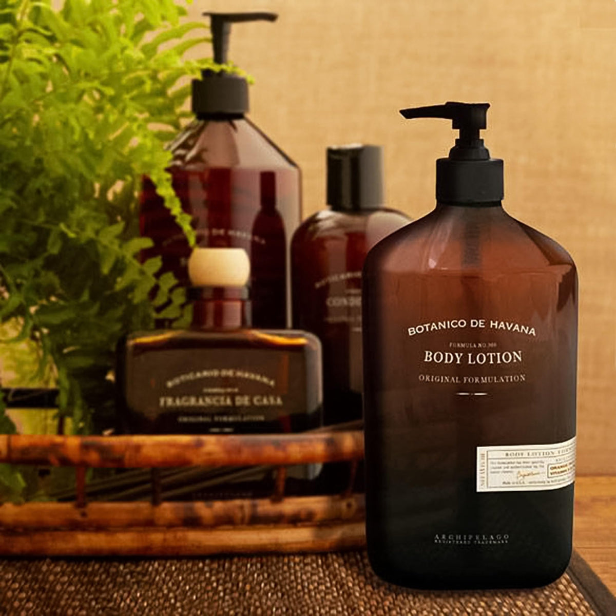 Archipelago Botanicals bottle staged in bathroom displaying daily routine compatibility