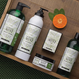 Archipelago Botanicals body wash in shower use demonstrating refreshing morning ritual benefit