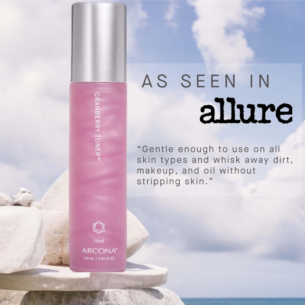 ARCONA cranberry toner pouring from dispenser demonstrating easy application and absorbency