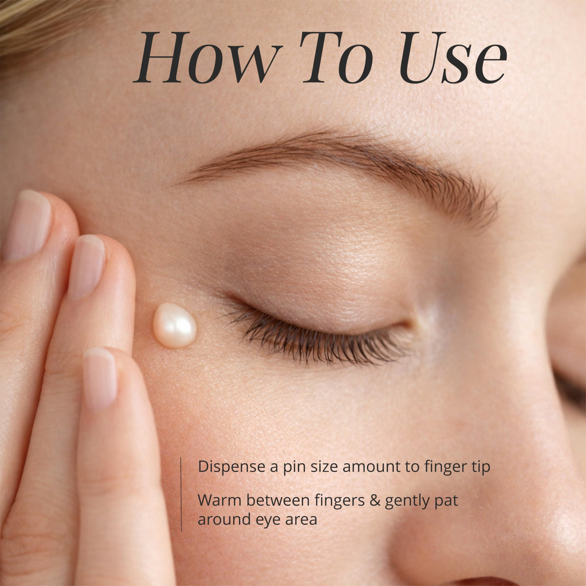 ARCONA application demo patting around under eye demonstrating gentle, non-pulling technique
