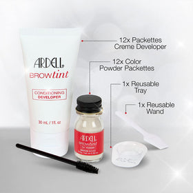 Ardell spoolie applying tint to brows demonstrating precise shaping benefit