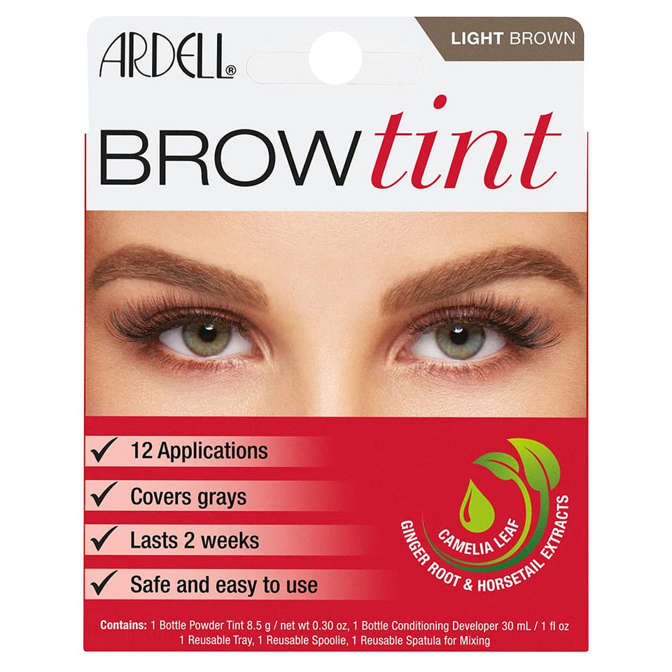 Ardell front packaging of brow tint kit showing complete contents and convenience