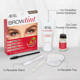 Ardell light brown tint before-and-after on brows showing natural definition