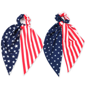 Ardorchid front view of patriotic scrunchies showing design and benefit