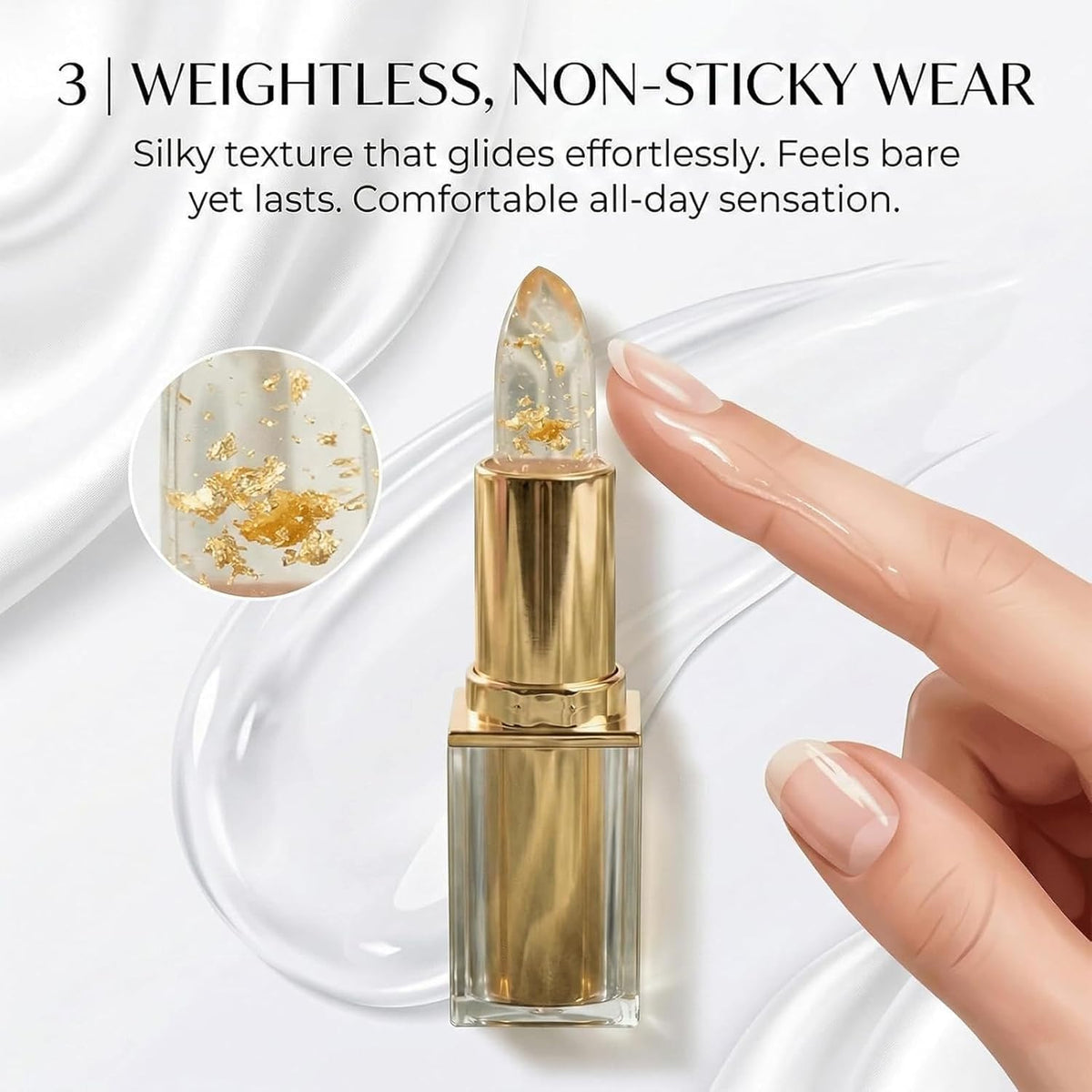 Areliaa Lipstick close-up of glossy surface highlighting moisturizing sheen