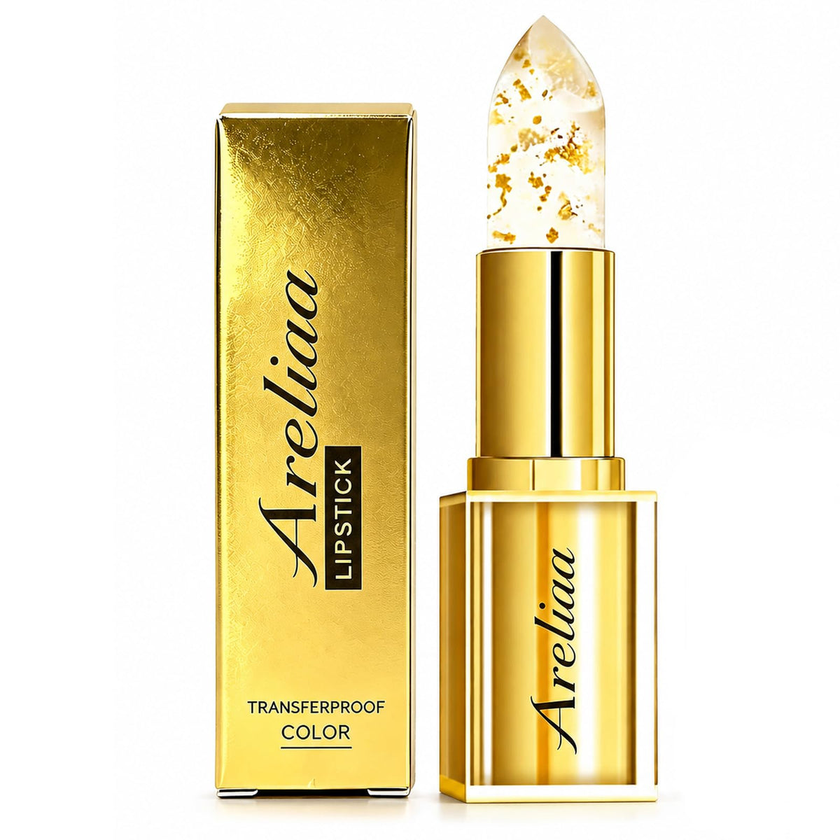 Areliaa lipstick front view showing sleek tube and easy application benefit