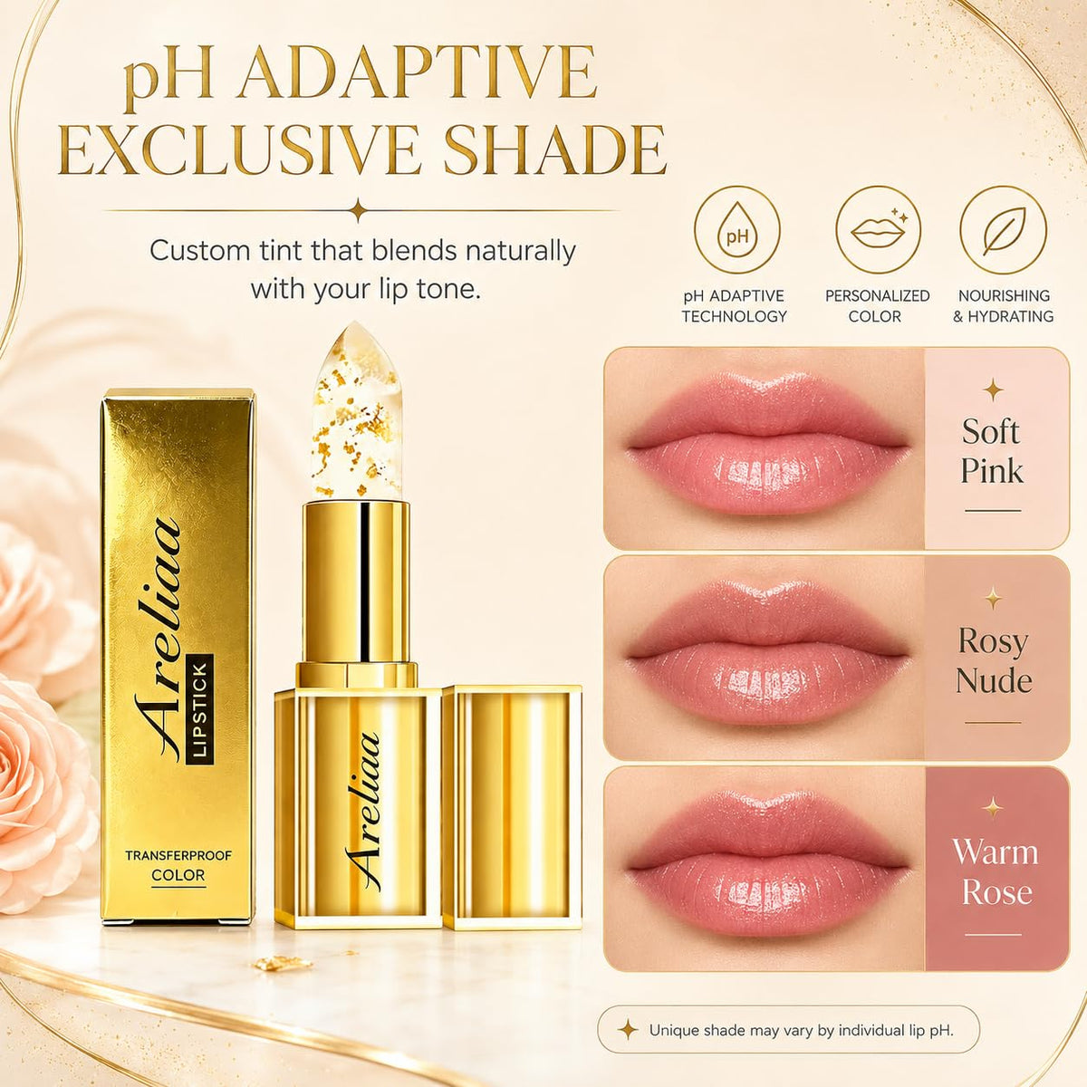 Areliaa lipstick texture close-up highlighting creamy finish and hydration