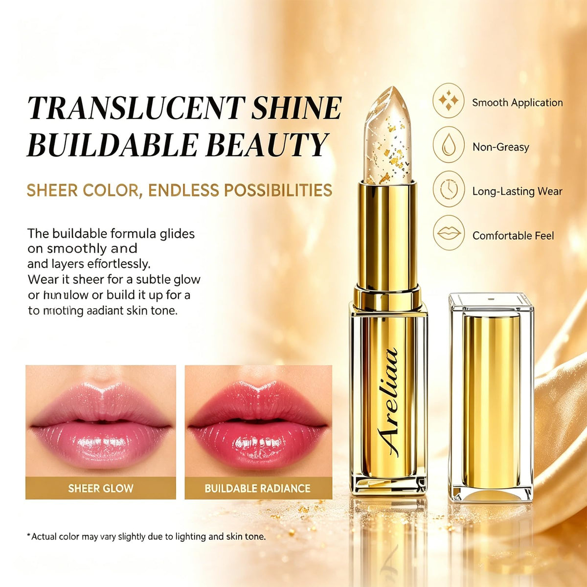 Areliaa on lips in natural light showing personalized color and youthful effect