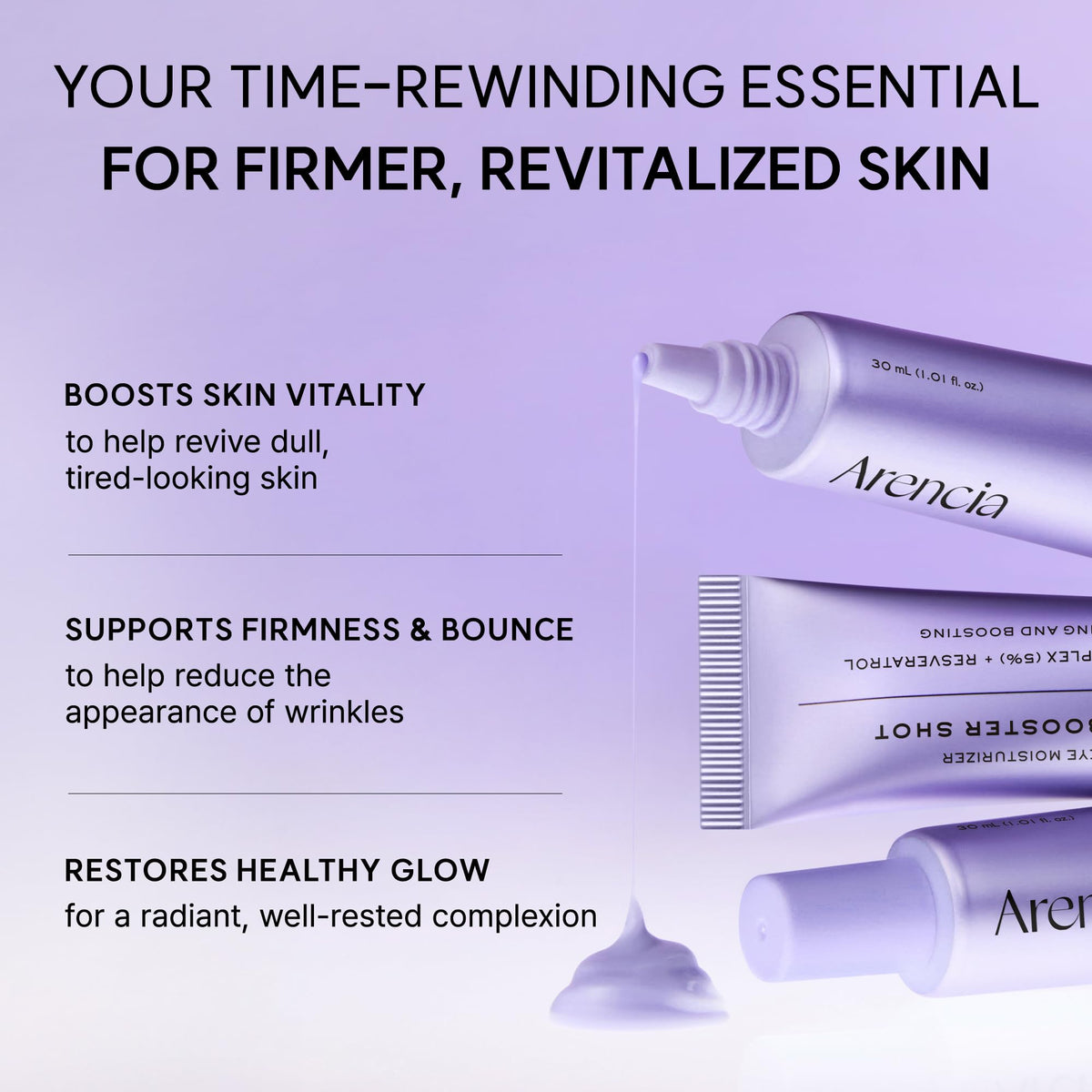 ARENCIA serum being applied under eye delivering hydration benefit