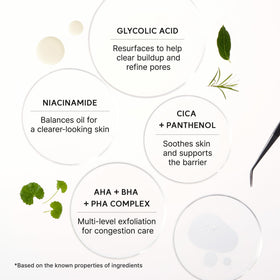 ARENCIA being applied to cheek, illustrates pore-refining and gentle exfoliation