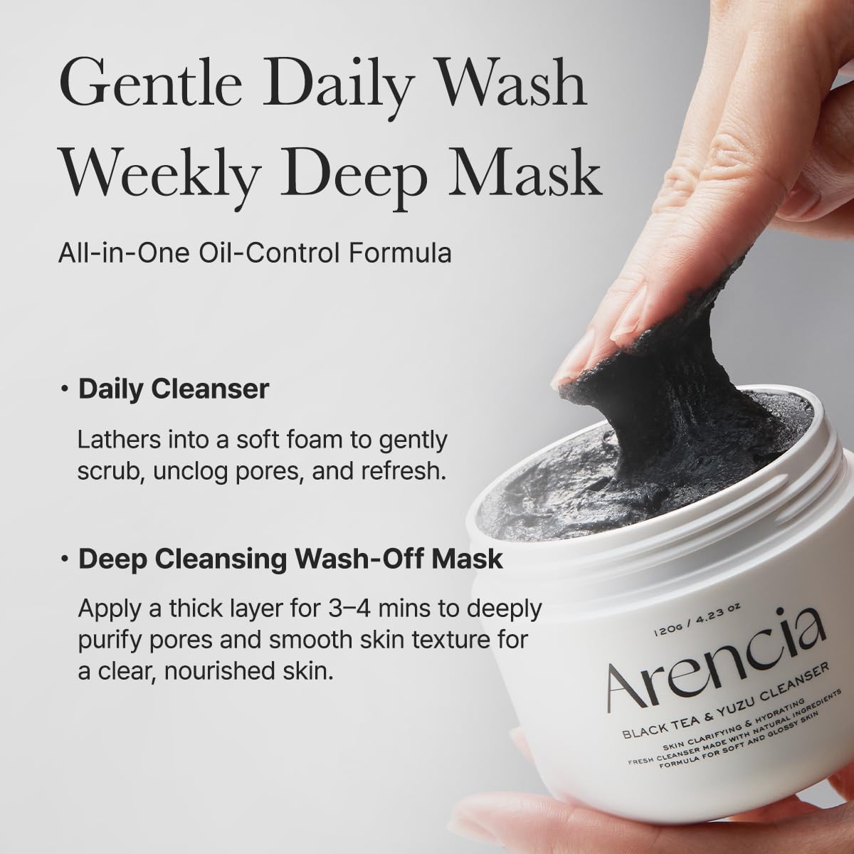 ARENCIA label close-up revealing ingredient list and hypoallergenic claim