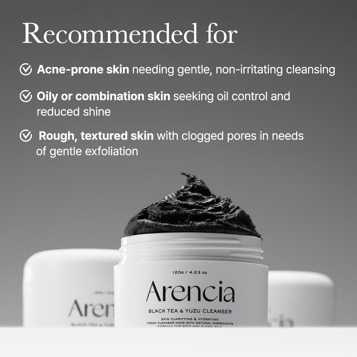 ARENCIA applying cleanser to hand showing smooth application and control