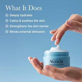 ARENCIA cream close-up swirl highlighting silky texture and quick absorption
