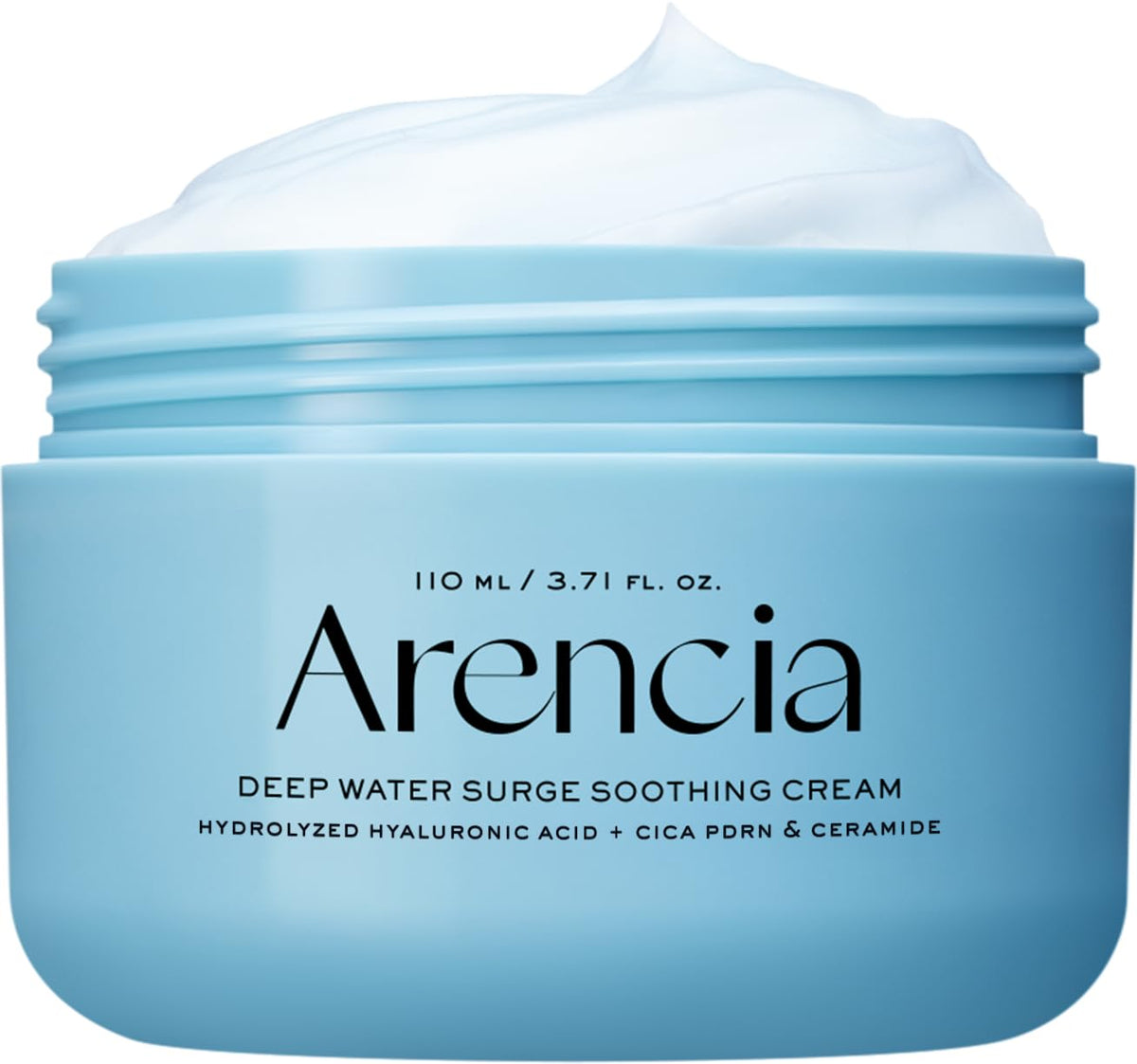 ARENCIA jar front view showing product packaging and quick-absorbing cream benefits