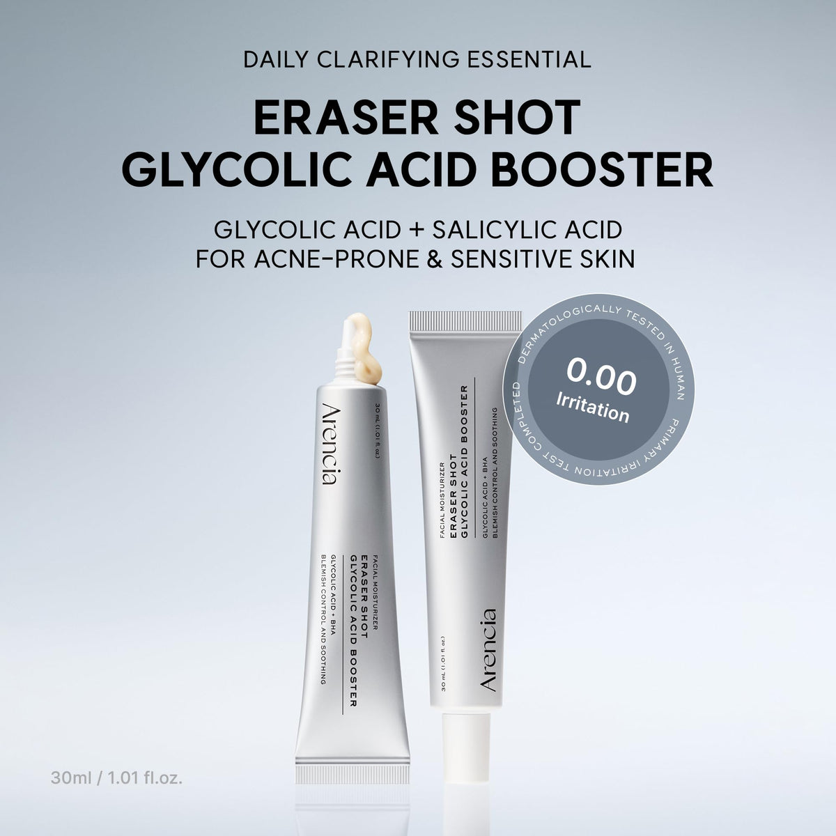 ARENCIA serum texture on fingertip, highlighting lightweight fast-absorbing feel