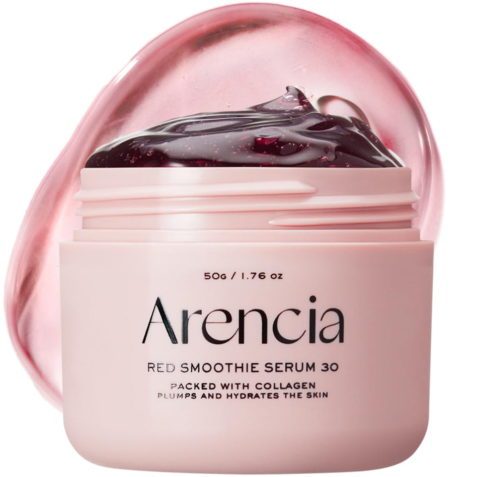 Arencia front packaging showing red smoothie serum for nightly glow