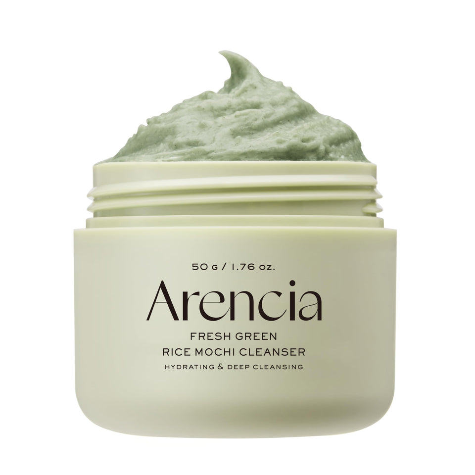 ARENCIA front packaging of rice mochi cleanser showing product clarity and benefits