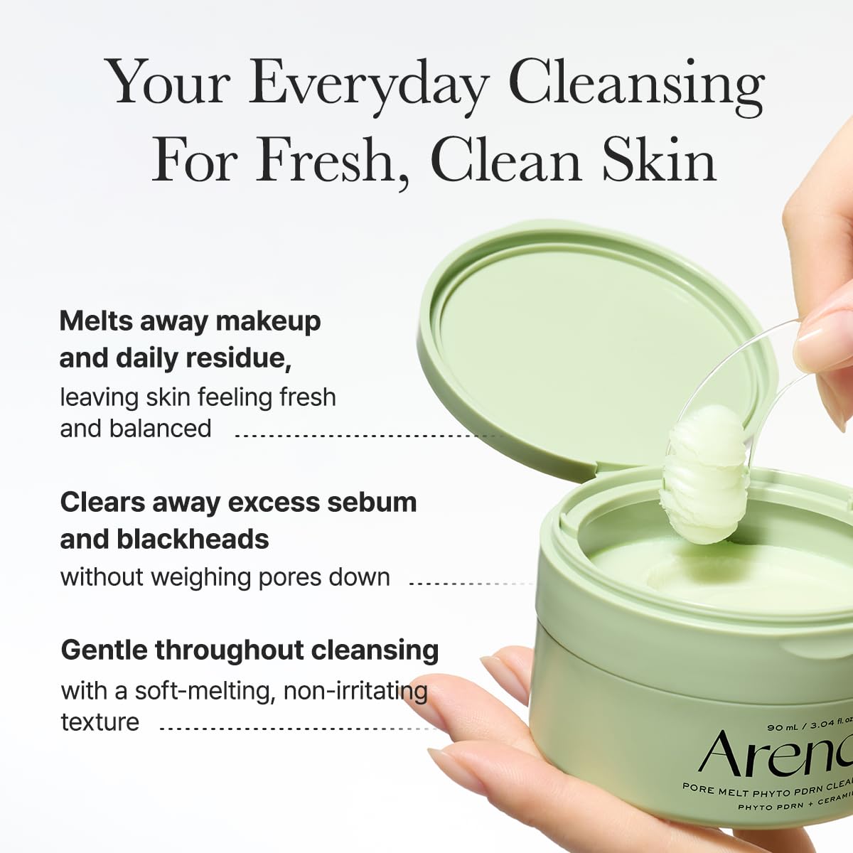 ARENCIA ingredient display highlighting Phyto PDRN and Ceramide, supports gentle care