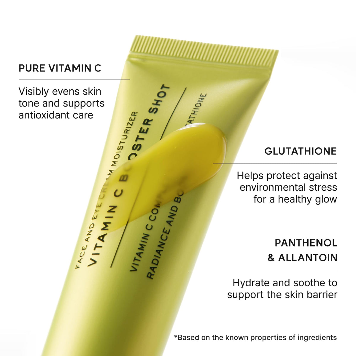 ARENCIA ingredients label highlighting glutathione, niacinamide and vitamin E