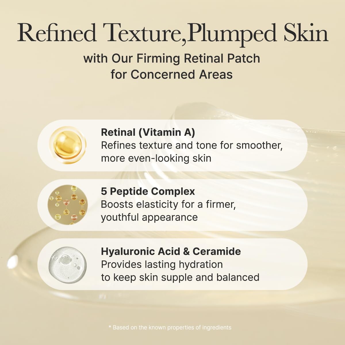 ARENCIA inner patch back label detail showing ingredient and usage info