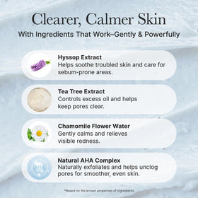 ARENCIA label close-up listing AHA and tea tree benefits and size