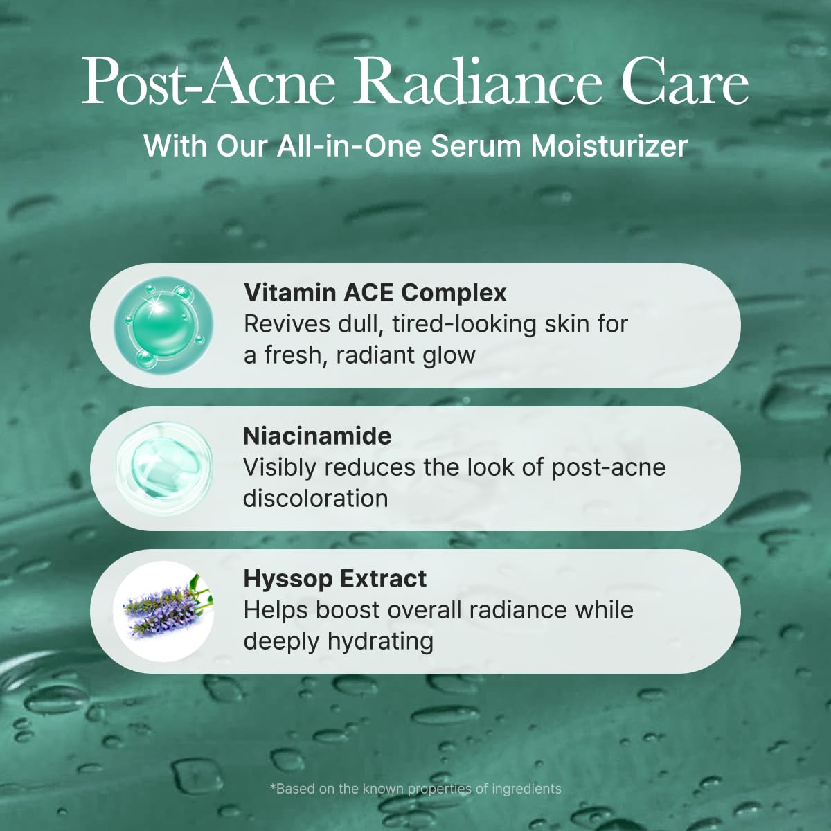 ARENCIA label close-up highlighting vitamins A C E niacinamide and peptides