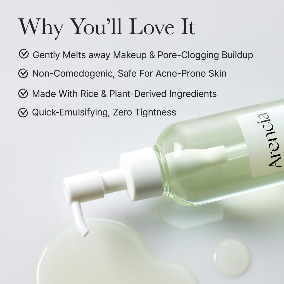 ARENCIA emulsified lather on palm, shows easy rinsing and no greasy residue