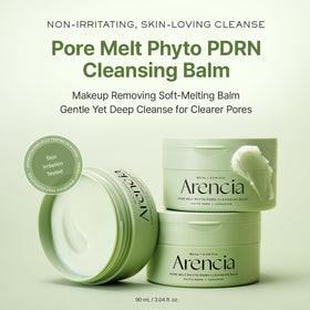ARENCIA close-up of open balm texture melting, shows silky emollient consistency