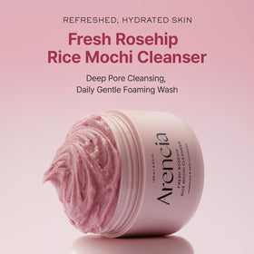 ARENCIA open jar showing creamy rice mochi texture, conveys gentle exfoliating feel