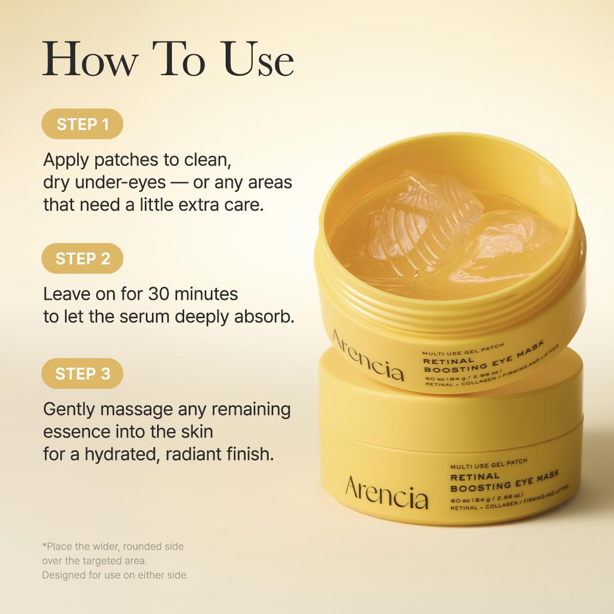 ARENCIA patches applied on neck to show targeted wrinkle smoothing