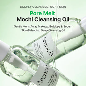ARENCIA pouring cleansing oil close-up, texture that dissolves makeup quickly