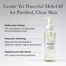 ARENCIA pump bottle label detail, clear ingredient callouts for reassurance