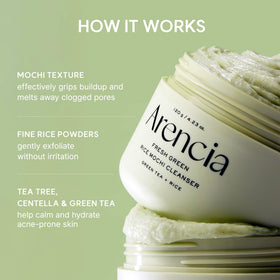 ARENCIA rice water ingredient focus showing natural rice extract and hydration support
