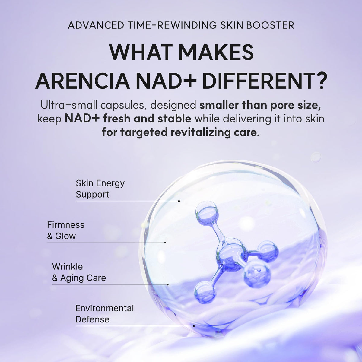 ARENCIA bottle in hand for scale showing compact travel-friendly benefit