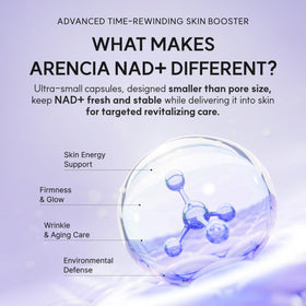 ARENCIA bottle in hand for scale showing compact travel-friendly benefit
