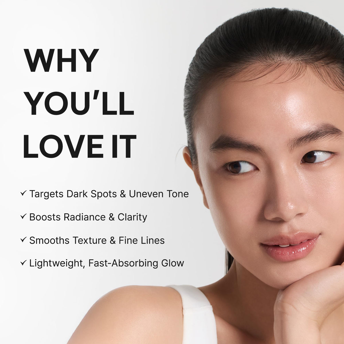 ARENCIA close-up texture shot showing lightweight serum sheen and absorption